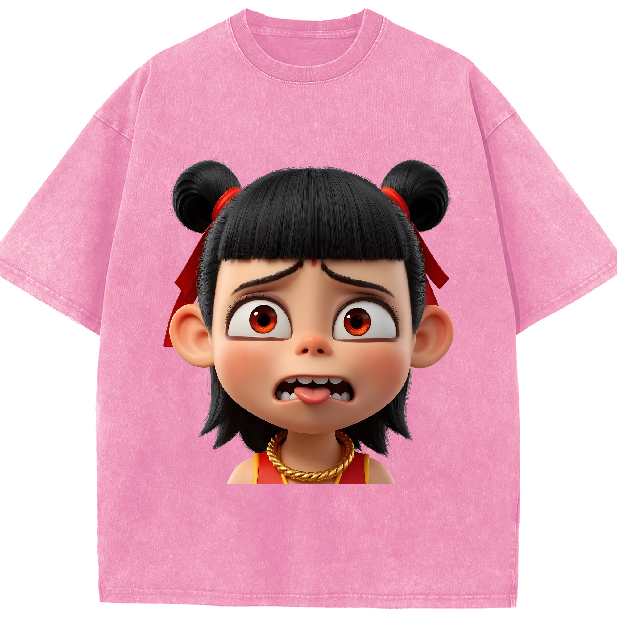 （画像用） Ne Zha 2 ナタ 魔童の大暴れ 綿100% ヴィンテージ風 半袖Tシャツ（フロントプリント）